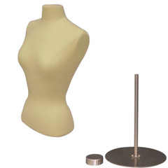 Female Adult Small Size Off-White Hard Foam Blouse Form with Round Metal Base