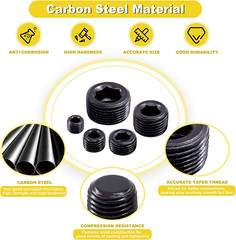 25Pcs NPT Plug Set Pipe Plug Assortment Kit 1/8″ 1/4″ 3/8″ 1/2″ 3/4″ Carbon Stee