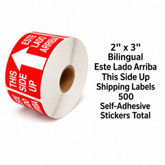 Spanish Labels – This Side Up 2×3 Glass Fragile Stickers 500 Each, 1-40 Rolls