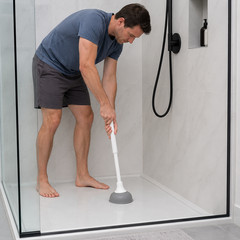 19 Inch Toilet Plunger Bathroom Drain Clog Remover Gray White Compact Handle