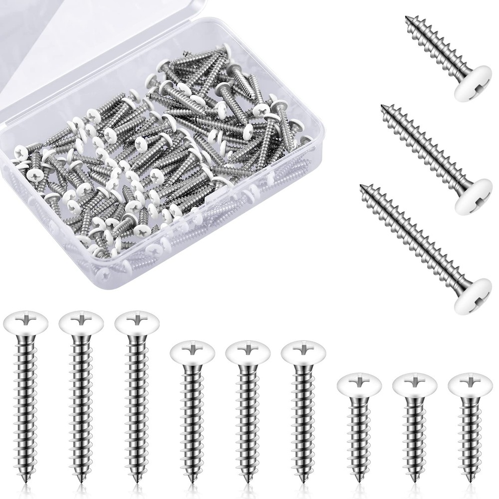 120 Pcs #8 White Head Wood Screws Self Tapping 3 Assorted Sizes for Wall