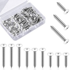120 Pcs #8 White Head Wood Screws Self Tapping 3 Assorted Sizes for Wall