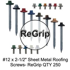 #12 x 2-1/2″ ReGrip Sheet Metal ROOFING SCREWS – Sharp Point – 1/4″ Hex Head