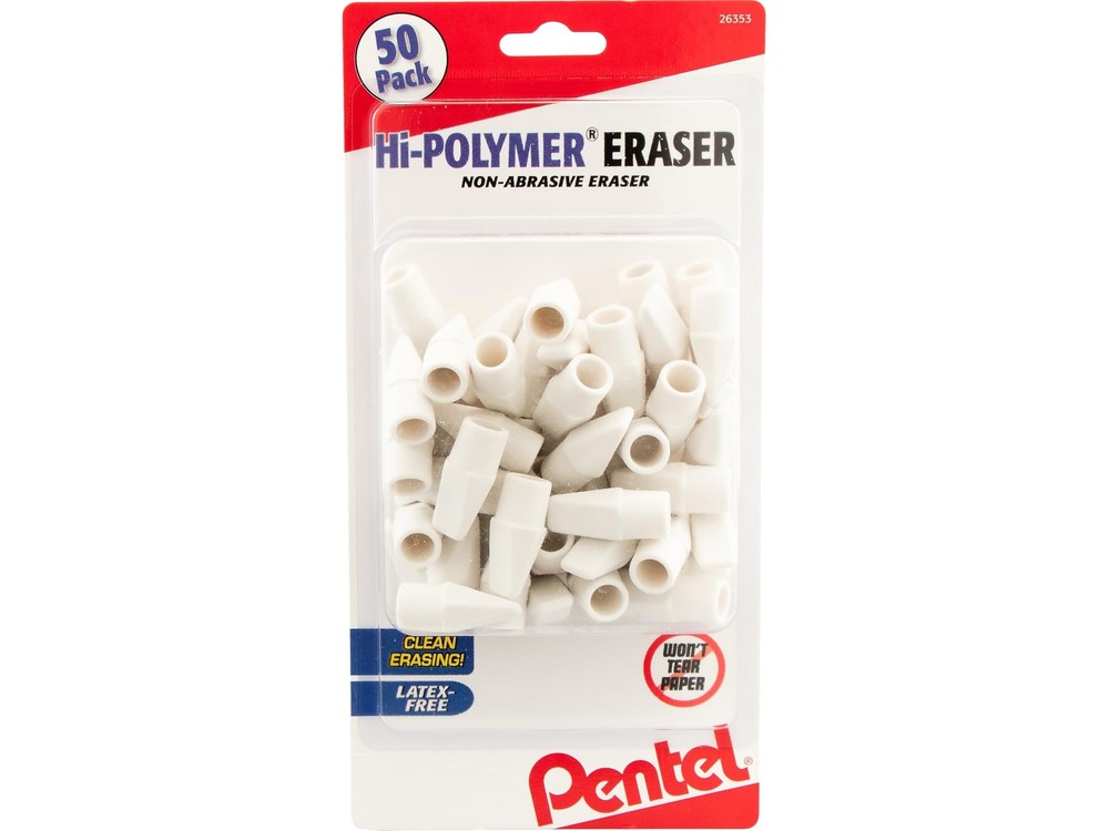 Pentel Hi-Polymer White Cap Erasers, 50 Pack 50 Count (Pack of 1),