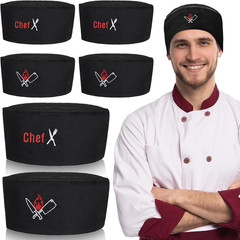 6 Pieces Black Chef Hats for Men Women Adjustable Kitchen Cooking Chef Skull Cap