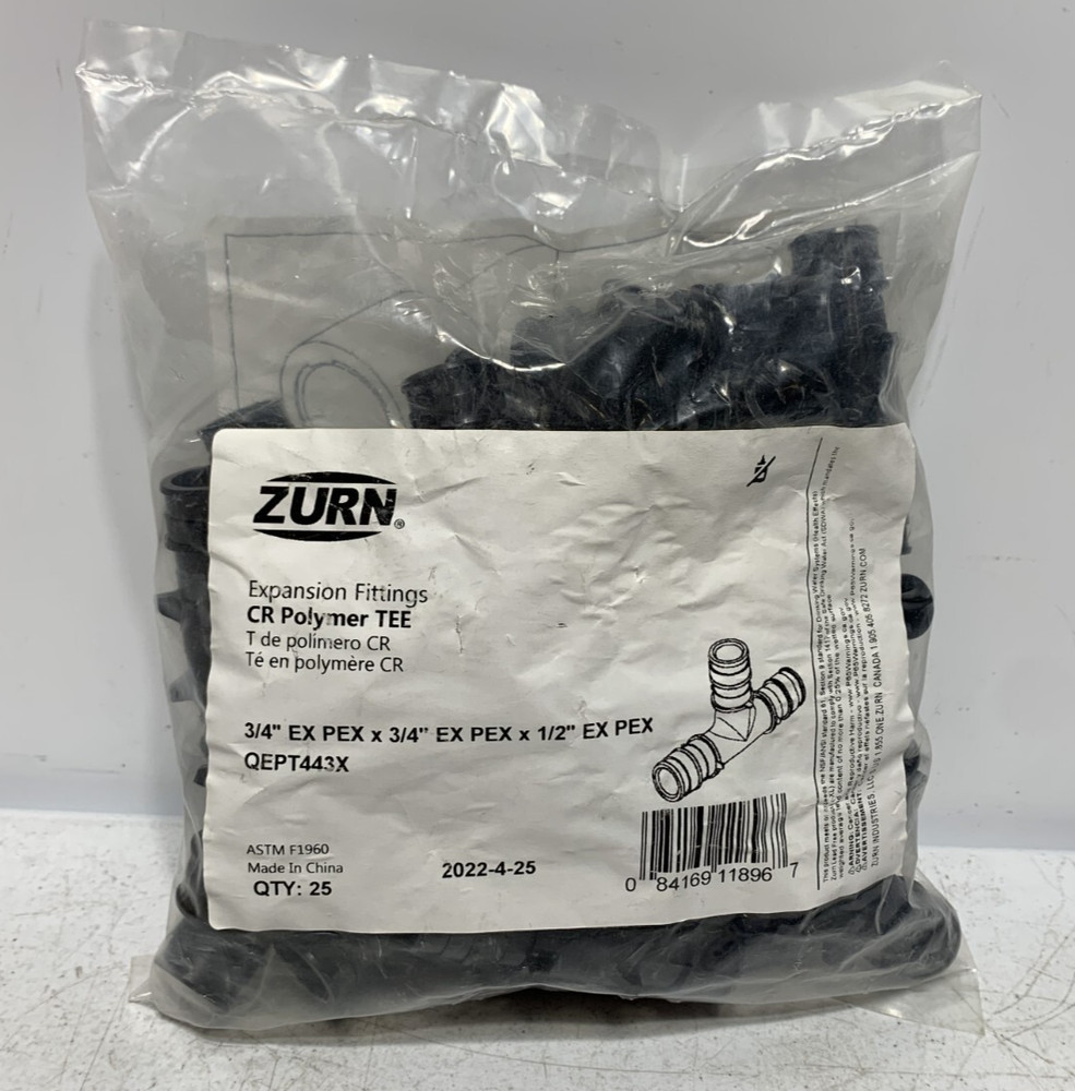 Zurn QEPT443X Expansion Fittings CR Polymer TEE 3/4″ (pk of 25)