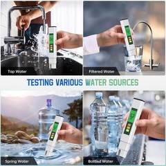 TDS Water Tester, 4 in 1 Meter Digital 6 inches, White & Green