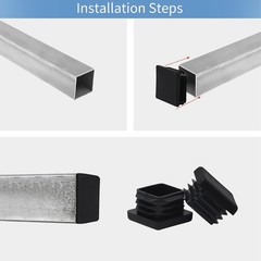 WZB 1×1 Inch Square Tube End Cap Plastic Plugs – 12 Pack, Black Fence Post Pipe