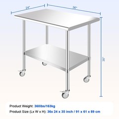 48 x 36 in Kitchen prep Table, Stainless Steel Work Table for Outdoor, Garages