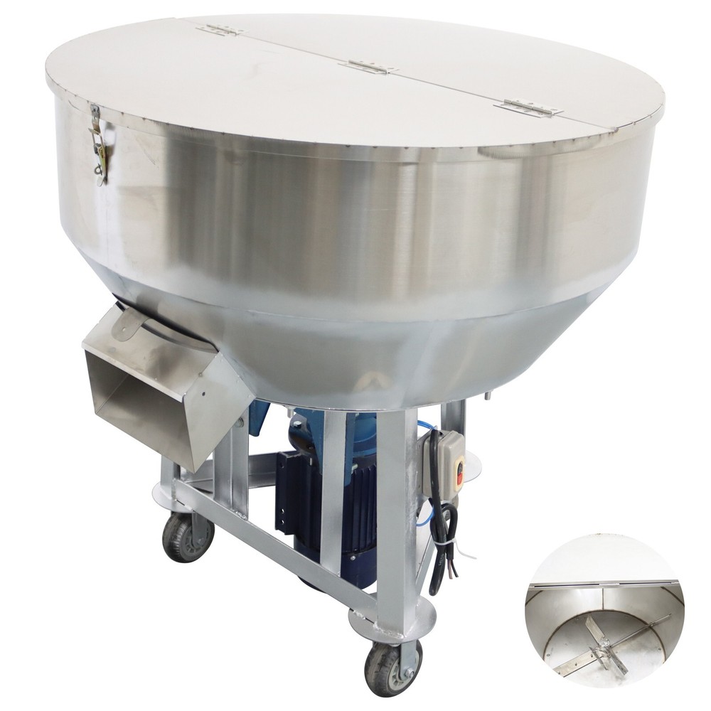200KG/440LBS Stainless Feed Mixer Granular Plastic Mixer Machine W/Wheel 220V
