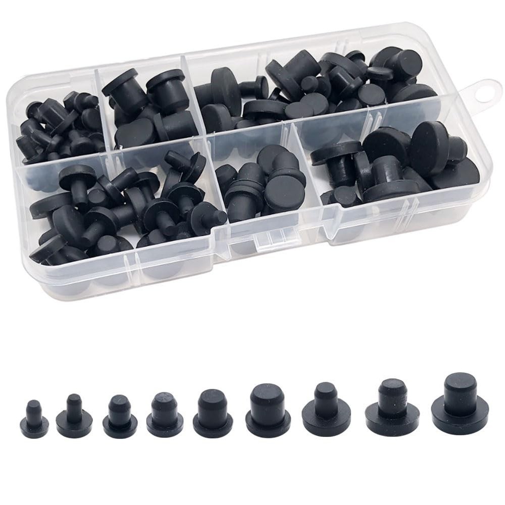 100 Pcs Silicone Rubber Hole Plugs Set – 9 Sizes T-Type Black Silicone Plugs …