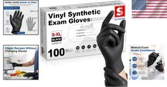 4 Mil Black Vinyl Exam Gloves, Large Disposable Pack of 100 – Latex-Free