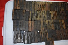 Vintage 2-1/2″ Wood Type Print Blocks Fancy Letters A-Z + Extras 119 Pcs.