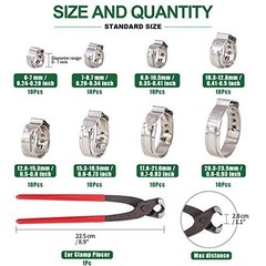 81Pcs Single Ear Hose Clamps Set 6-23.5mm Stepless Stainless Steel with Pincer