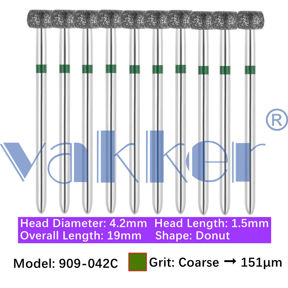 Vakker Dental Round Wheel Donut FG Diamond Bur 909-042C Coarse 10/pk