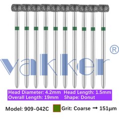 Vakker Dental Round Wheel Donut FG Diamond Bur 909-042C Coarse 10/pk