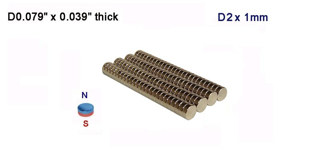 D2 x 1mm (D0.079″ x 0.039″), N52, Rare Earth, Neodymium Disc Magnets – 100pcs