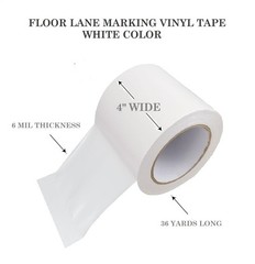 Vinyl PVC WHITE Floor Safety Lane Marking Tape (OSHA) 4″ X 36YDS 6 MIL (4 ROLLS)