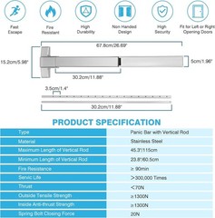 Surface Vertical Rod Exit Device, 27.5” Commercial Emergency Panic Exit Device