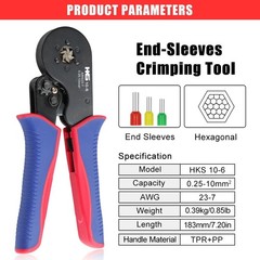 Ferrule Crimping Tool AWG 23-7, Hexagonal Ratchet Self-Adjusting Crimper for