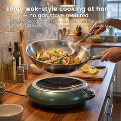 1700W 120V Electric Induction Wok Cooktop Burner Non Pulse Heating 9.25 Inch