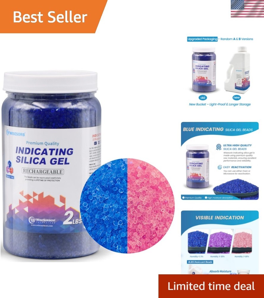 2 LBS Blue to Pink Indicating Silica Gel Beads, Reusable Silica Gel Desiccant…