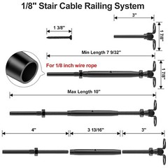 10 1/8″ Black Cable Railing T316 Stainless Steel Swage Hardware Turnbuckle Kit