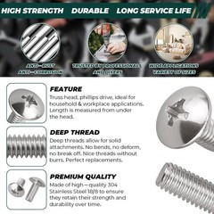 M4-0.7 x 12mm Stainless Truss Head Machine Screws 100 Pcs, 18-8 304 Stainless…
