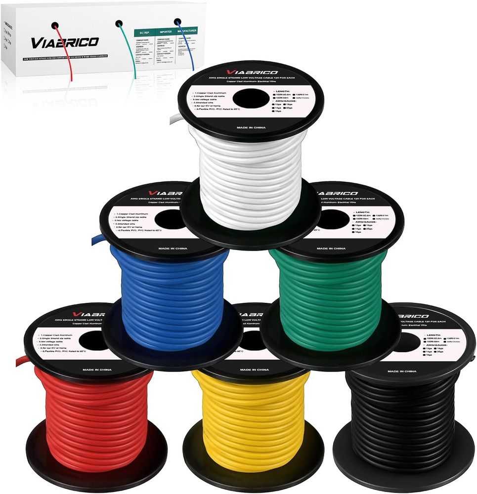 14 Gauge Wire 600FT, 14 AWG Auto 100Ft Each Spool, 6 Colors Copper Clad Aluminiu