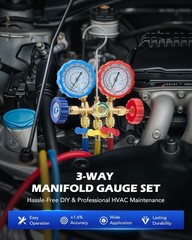 Professional Manifold Gauge Set with 3FT Hoses for AC Charging and Diagnosis