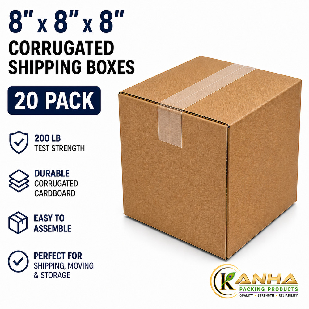 8x8x8 Corrugated Shipping Boxes 20 Pack 200 lb Test Heavy Duty Moving Mailer