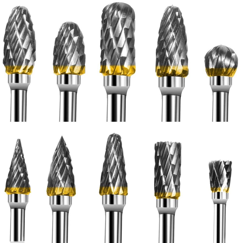 Tungsten Carbide Rotary Burr Set 10PCS Double Cut Grinding Head 1/4 In Die Gr…