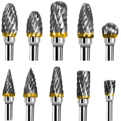 Tungsten Carbide Rotary Burr Set 10PCS Double Cut Grinding Head 1/4 In Die Gr…