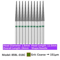Vakker 10pc Diamond Burs Needle Burs Friction Grip Burs for High Speed Handpiece
