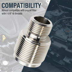 Oil Filter Adapter 13/16″-16 to 1 1/8″-16, SUS304 Stainless Steel, Compatible wi