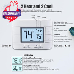 White Non-Programmable Home Thermostat 2 Heat 2 Cool Multistage