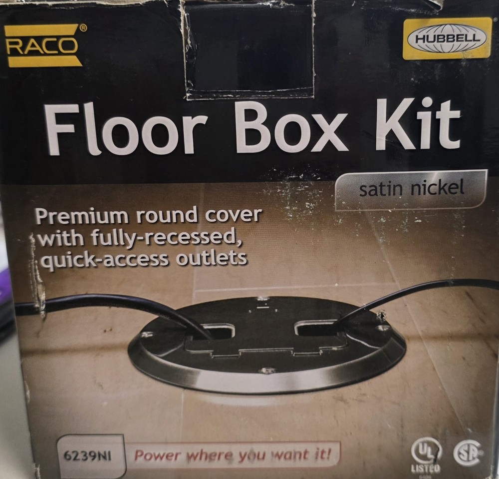 Hubbell Raco 6239NI Single Gang Floor Box Kit with Recessed Duplex 15A TR Device