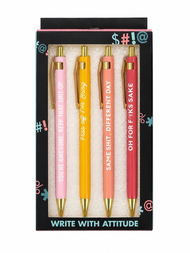 Yes! Designs Funny Dirty Words Ballpoint Pens For Adults Set of 4, New Open Box