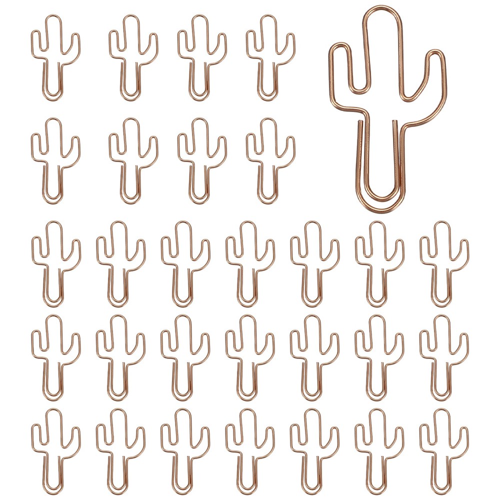 30Pcs Paper Clip, Cactus Shape Paper Clip Small Cute Bookmarks, Rose Gold