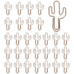 30Pcs Paper Clip, Cactus Shape Paper Clip Small Cute Bookmarks, Rose Gold