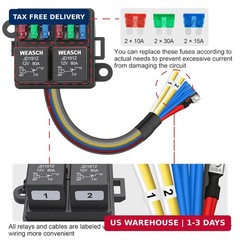 12V 6 Way Pre-Wired Fuse Relay Box Kit with Two 80A 4-Pin Relays | 6 ATC/ATO Slo