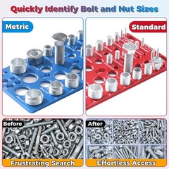 62Piece Nut Bolt Thread Checker 25 Inch 25 Metric 12 Drill Bit Sizer Red Blue