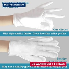 Plus Size White Cotton Glove, 4 Pairs Cotton Moisturizing Gloves for Eczema & Dr