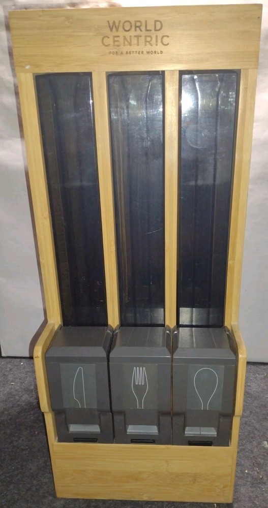 World Centric BAMBOO CABINET CUTLERY DISPENSER 3-SLOT FORK SPOON KNIFE DP-BA-FKS