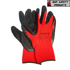 12 Pair A-Grip Red Safety Work Gloves Latex Rubber Coated Grip Cut Resistant