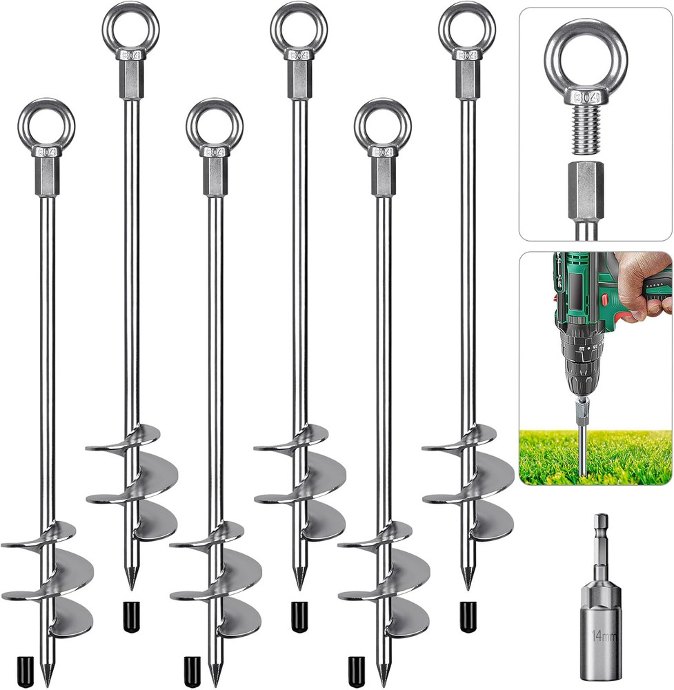 30” Ground Anchors Screw in Heavy Duty 12Mm Solid Steel, 3″ Spiral Blade with S