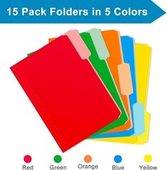 Durable 1/3 Cut Tab File Folders – 15 Pack Letter Size, Multicolor Solution