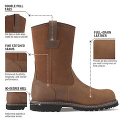 HISEA Mens Wellington Work Boots Steel/Soft Toe Waterproof Leather Western Boots