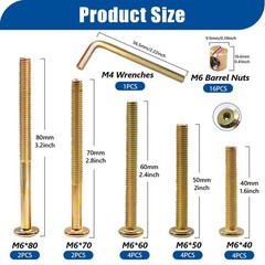 Bronze Crib Screws M6x40mm/50mm/60mm/70mm/80mm 16 Piece Set Hardwood Baby Bed