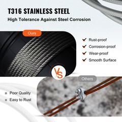 T316 Stainless Steel Cable 1/8″ 7×7 Steel Wire Rope Cable 500FT Cable Railing